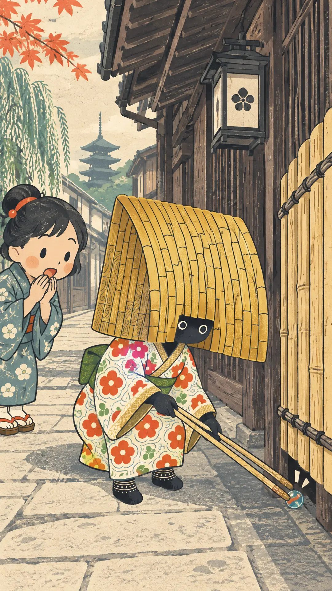 イヌヤコイのイラスト: 竹火箸のお手伝い
