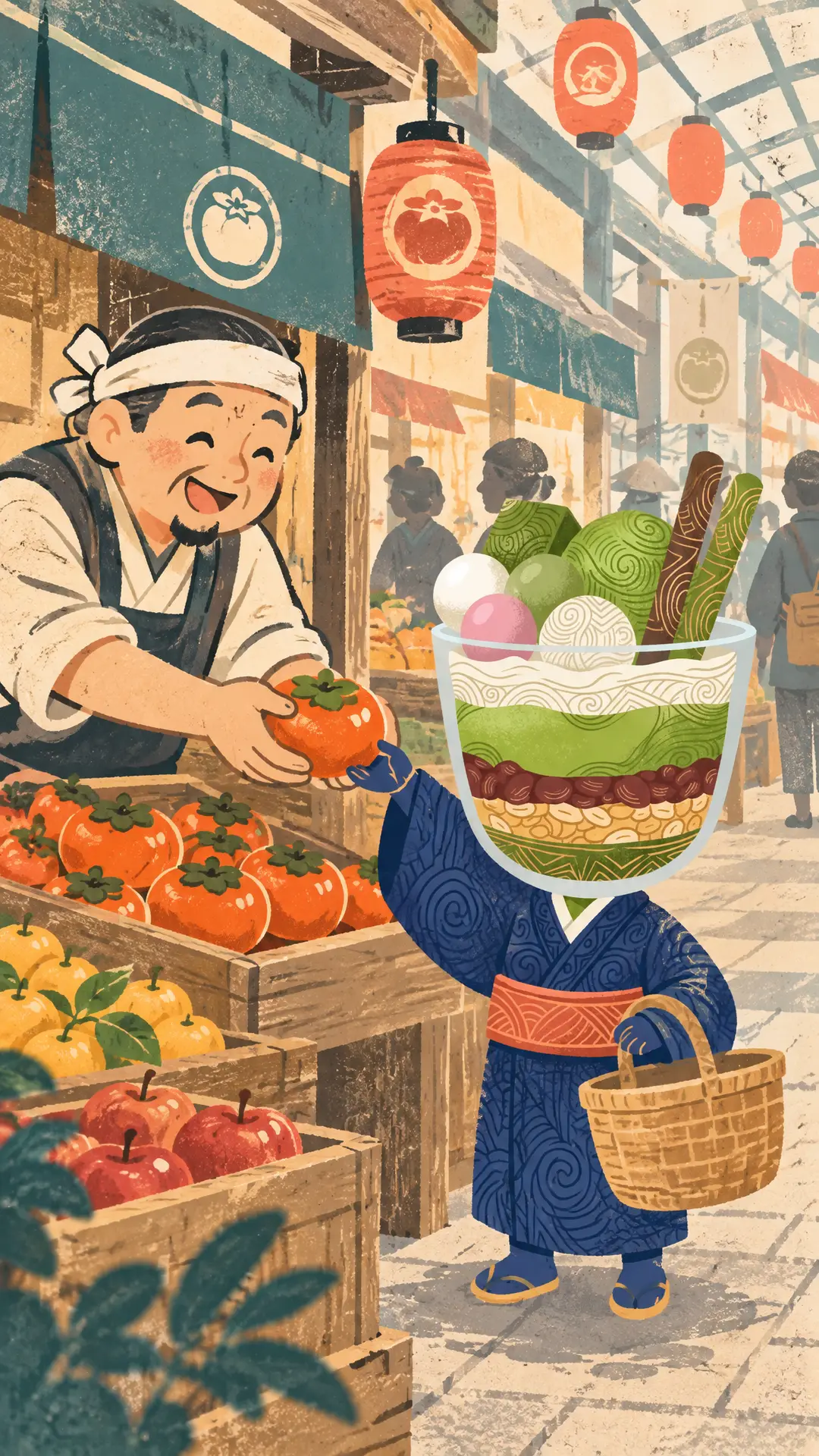 マッチャラレンのイラスト: 朝市で嬉しいおまけ