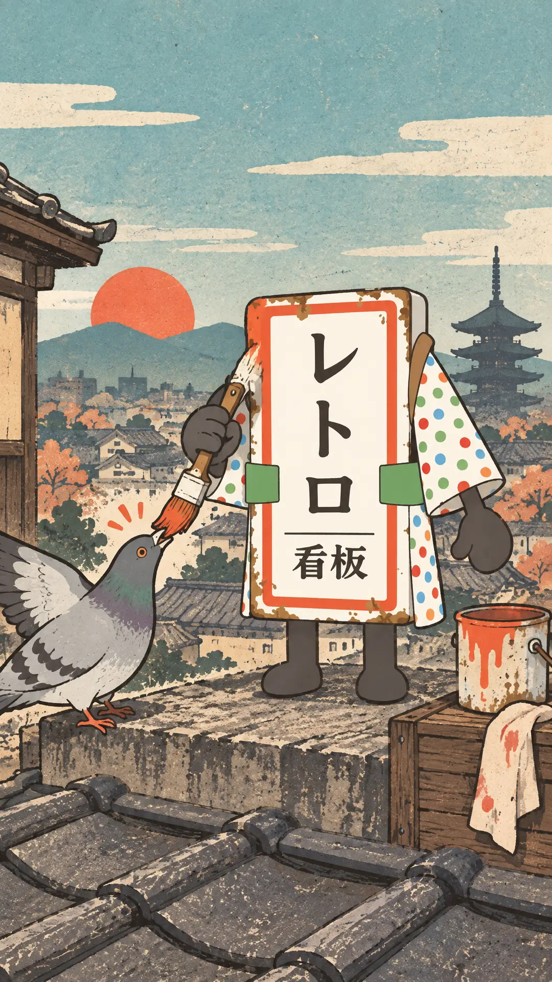トロカンのイラスト: 朝の屋上大補修